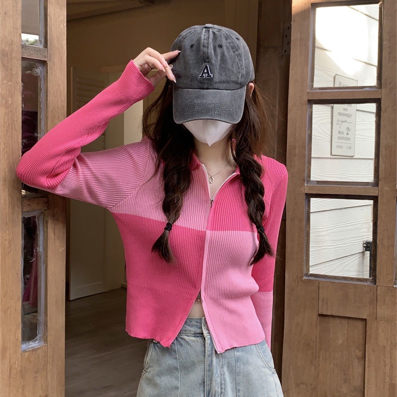YIU YIU Rajut - Cardigan Rajut Crop Outer Korean Style Floral Sweeter Crop Lengan Panjang