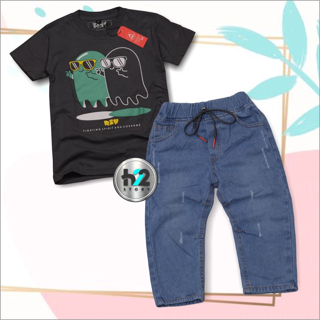 Setelan Celana Panjang Anak Bahan Jeans Untuk Usia 3-12Tahun by Him22Story