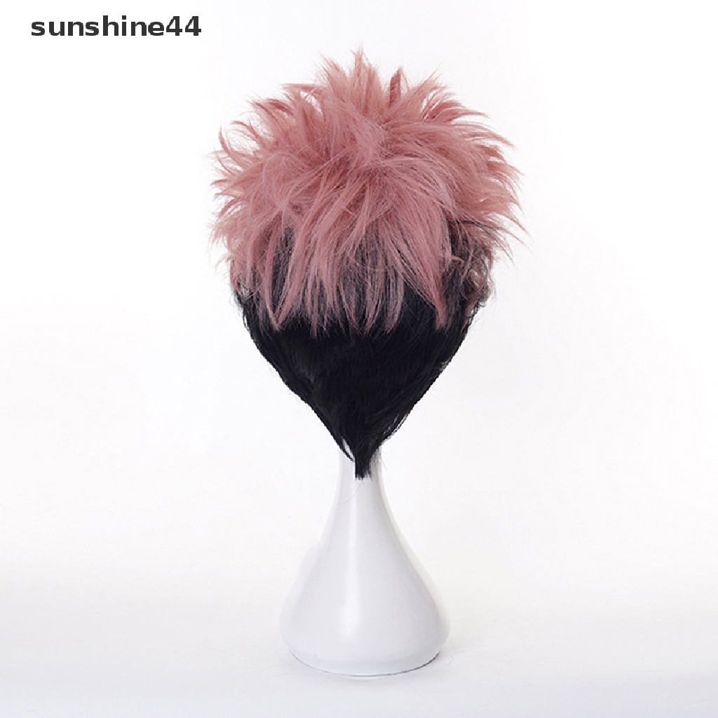 Sunshine Anime Jujutsu Kaisen Cosplay Yuji Itadori Wig Pink Hitam Pendek Tahan Panas Serat Rambut Wig Pesta Wig Cosplay Wig.