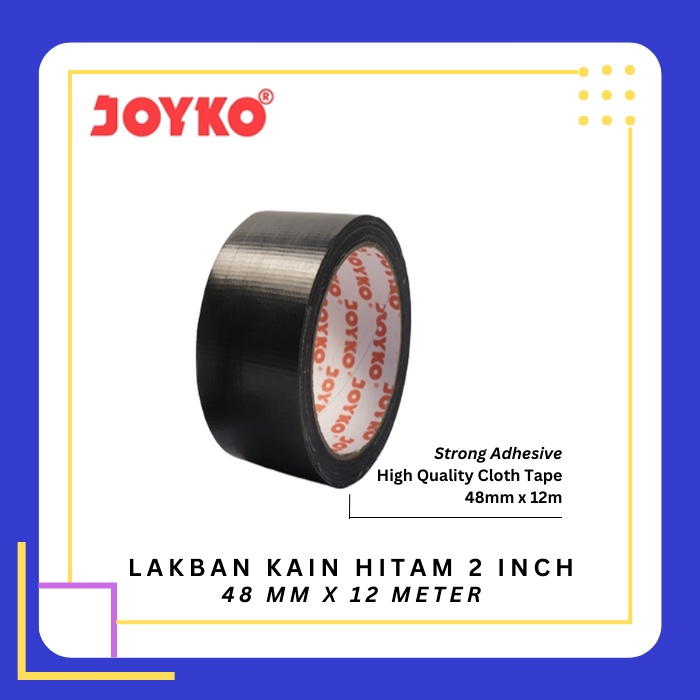 

JOYKO Cloth Tape 2 Inch Lakban Kain Hitam 48 mm x 12 meter Orange Core