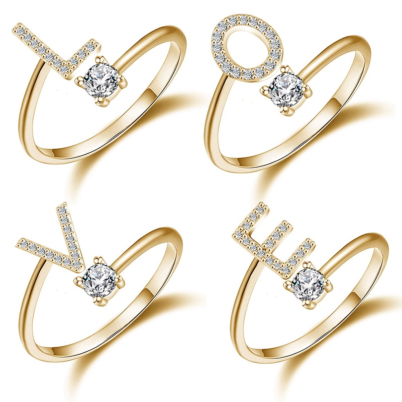 Cincin Pembukaan Adjustable Huruf A-Z Untuk Wanita Couple Nama Alfabet Pria Cincin Inisial Pria Perhiasan Jari Pernikahan