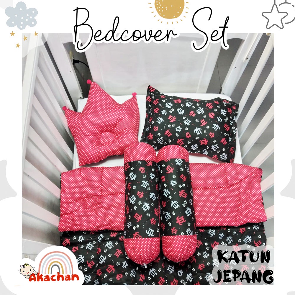 JP KAME - Bed Set Bayi KATUN JEPANG Bed Cover Bayi Sarung Lepas Selimut Bantal Crown Mahkota Guling Alas Tidur bb akachan jp Bedset Bedcover Halus Lembut Eksklusif Kado Bayi Lahir Lahiran Newborn Bagus