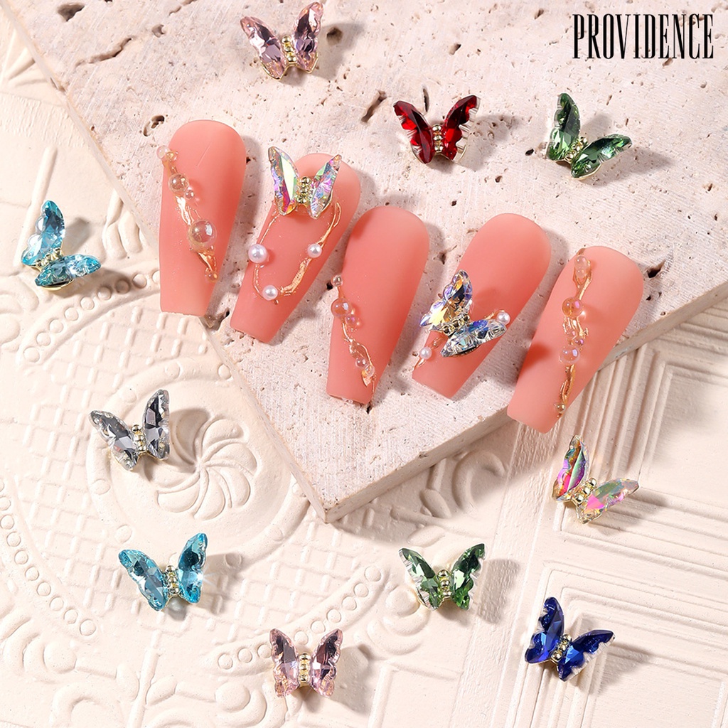 Providence 10Pcs Nail Art Decor Bersinar Tiga Dimensi Gloss Tidak Luntur DIY Kristal Imitasi Manicure Craft Butterfly Nail Charm Nail Salon Supply