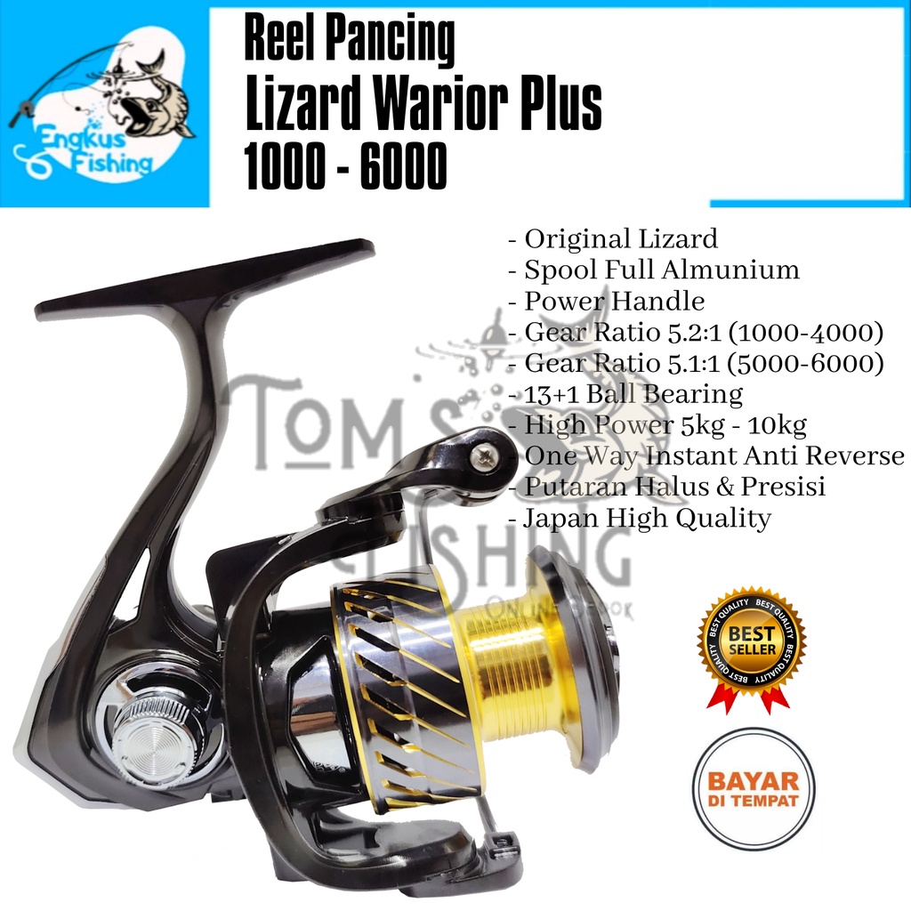 Reel Pancing Lizard Warrior Plus 1000 - 6000 (13+1 Bearing) Power Handle Murah - Engkus Fishing