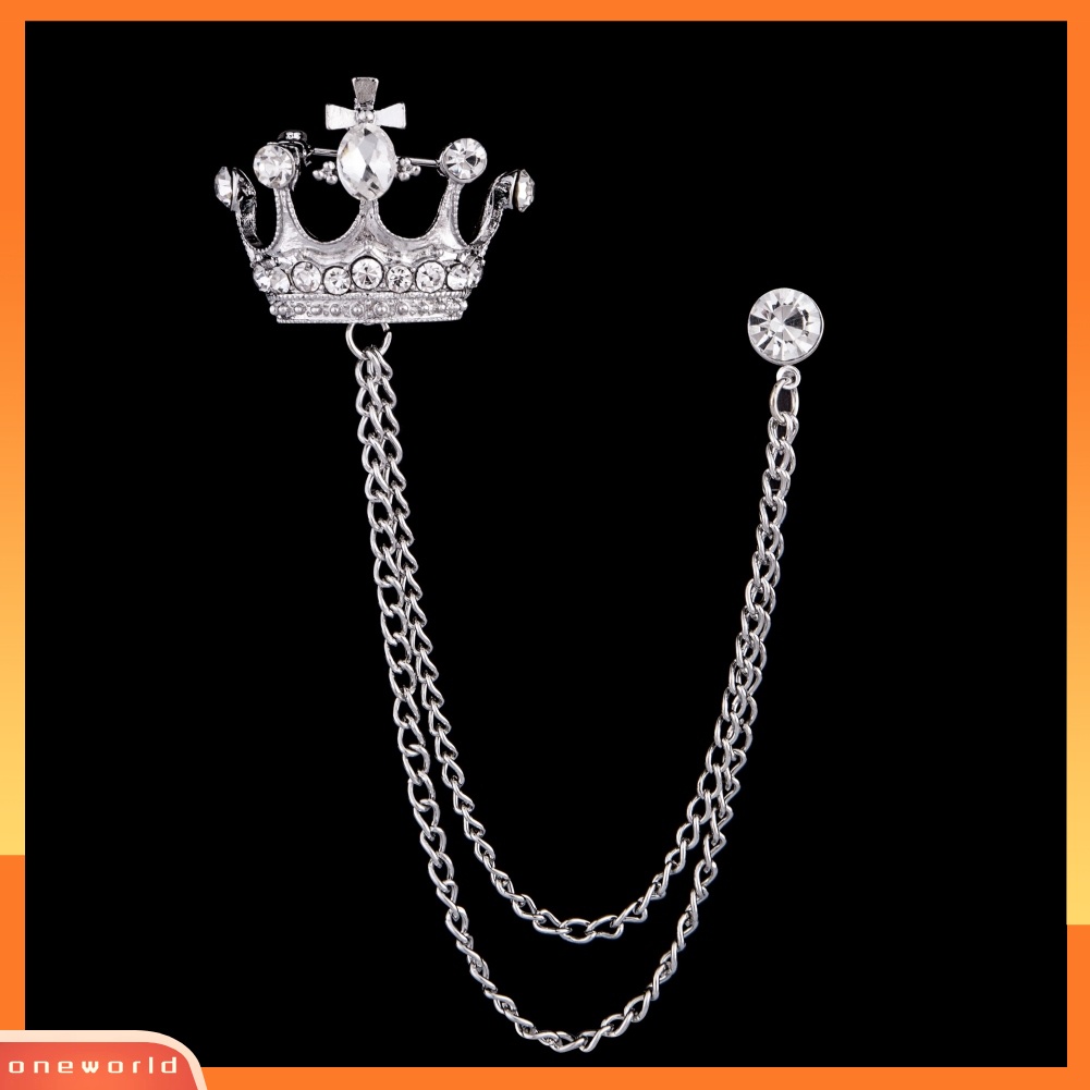 {oneworld} Unisex Bentuk Mahkota Bros Rumbai Rantai Kerah Pin Retro Korsase Aksesori Jas