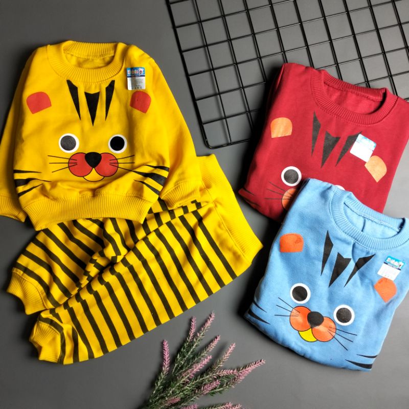 setelan sweater mantel bayi murah 0-12 bulan motif tiger