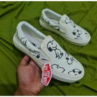 Snoopy Sneaker Sepatu Vans Motif Snopy Kuning Putih Yellow Waffle ICC Import Premium Sekolah Kuliah Kerja Murah keren kekinian