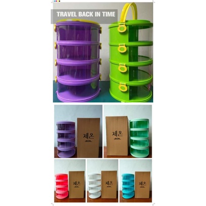 Tudung saji warna modern 4 susun model rantang tenteng motif sakura serbaguna/rak wadah tempat penyi