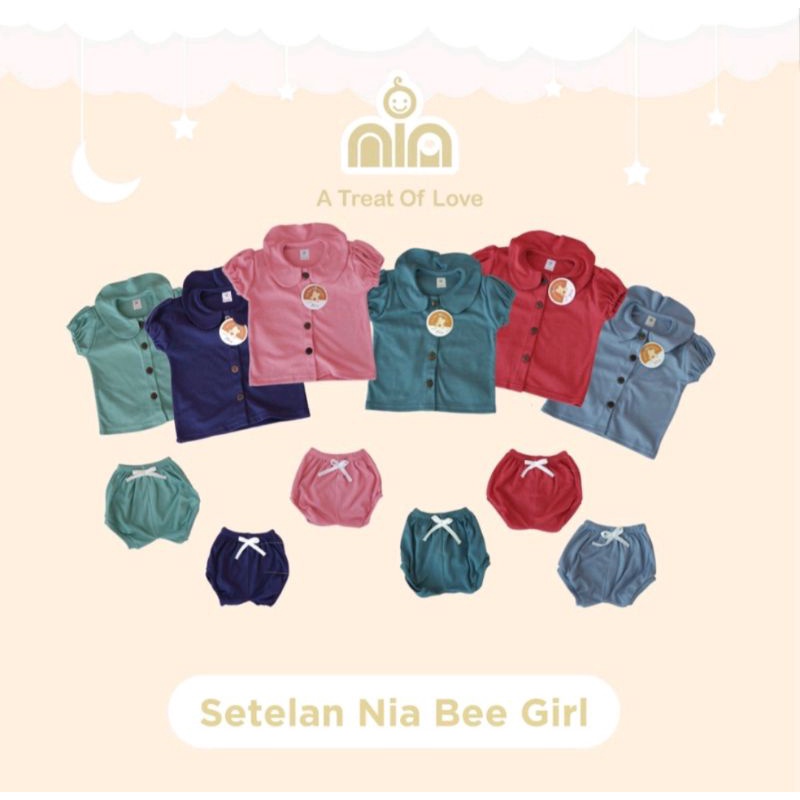 Setelan Pendek Bayi Nia Bee Girl Polos Warna Premium