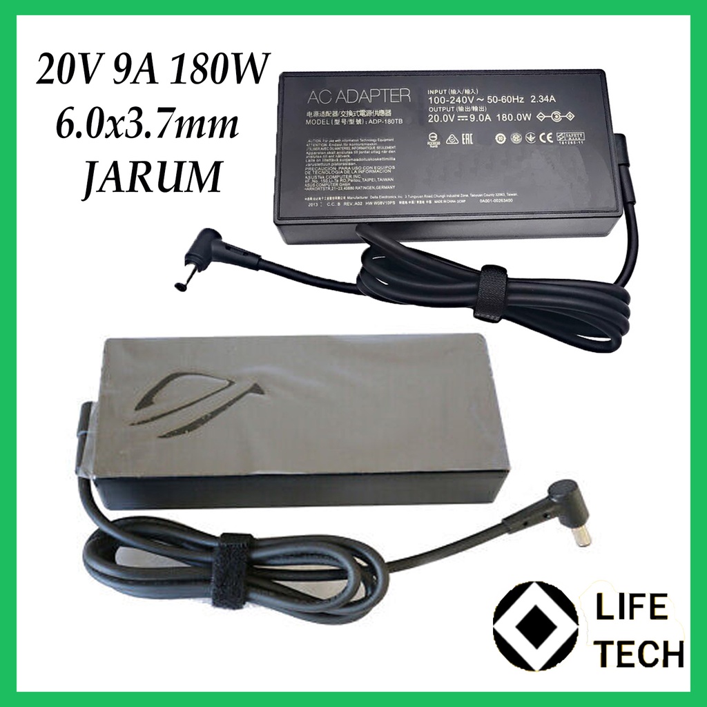 Adaptor Charger Asus 180W 20V 9A ROG Zephyrus G14 GA401IV ADP-180TB H ROG GR8 II GU502 GU502GV GX501 FX505 FX705 G531GT GA502 GL504GM GL531GT GM501GM GU501GM TUF505DT TUF505DU TUF705DU