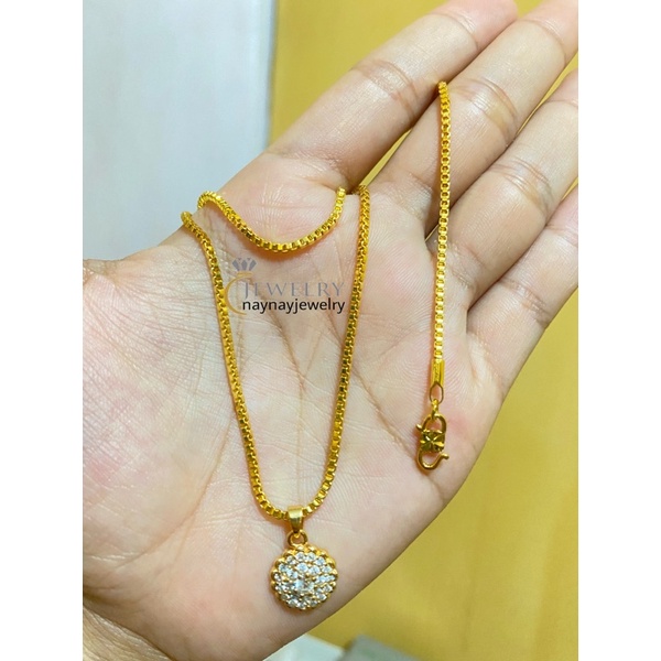 Kalung Koin Italy Bulat permata Full / Uk 45 cm Warna Emas 24k