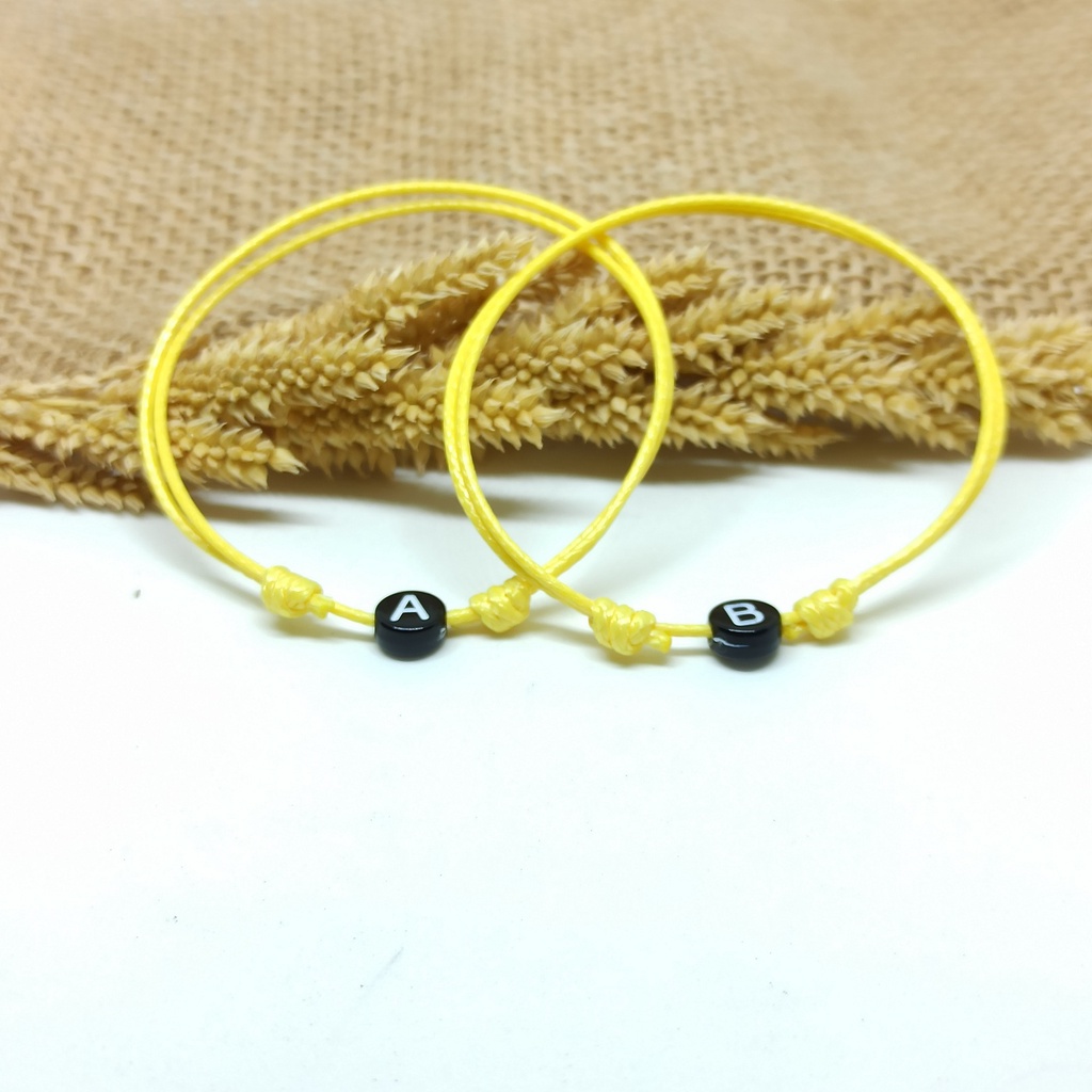 [Kuning] 1mm Gelang Tali Inisial Kuning / Gelang Couple Inisial / Gelang Kuning Polos