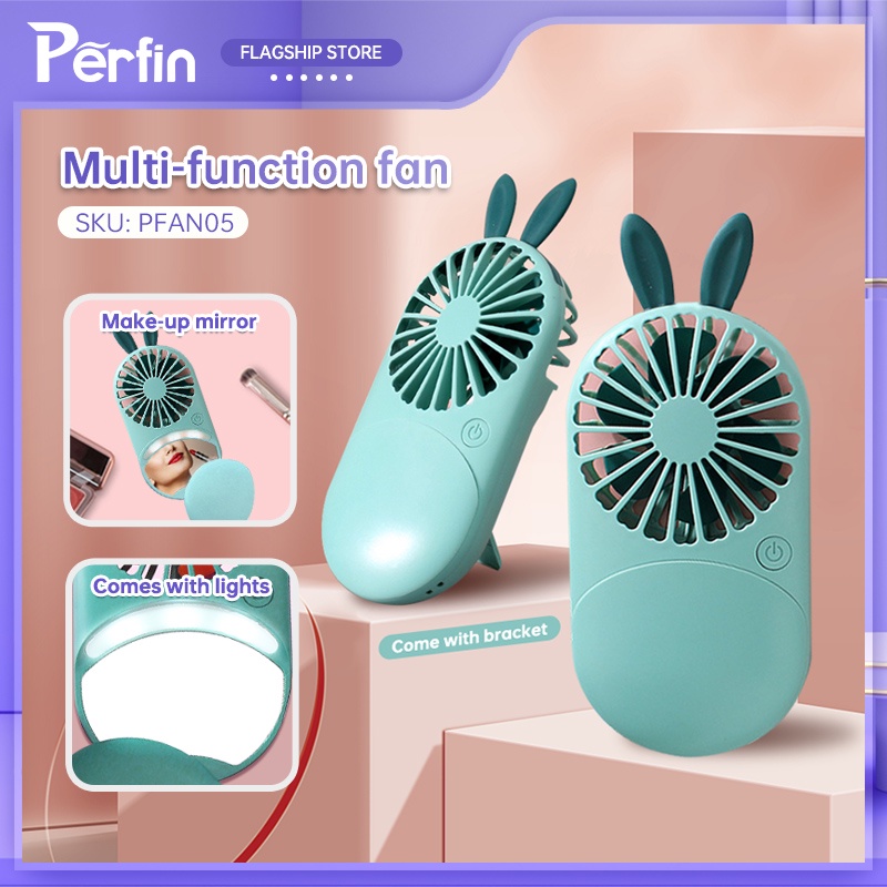 Perfin PFAN05 Kipas Angin Mini 3 in1 Kipas Cermin LED Fan Portabel Cermin Angin Dengan Braket