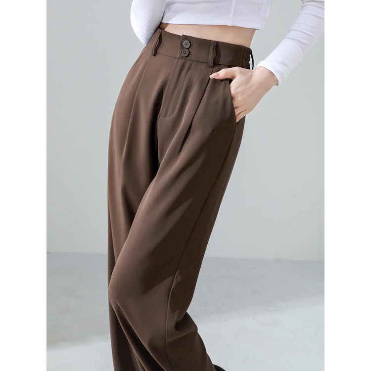 Warna Coklat Highwaist Loose Celana Setelan Wanita korean (S-XXL)