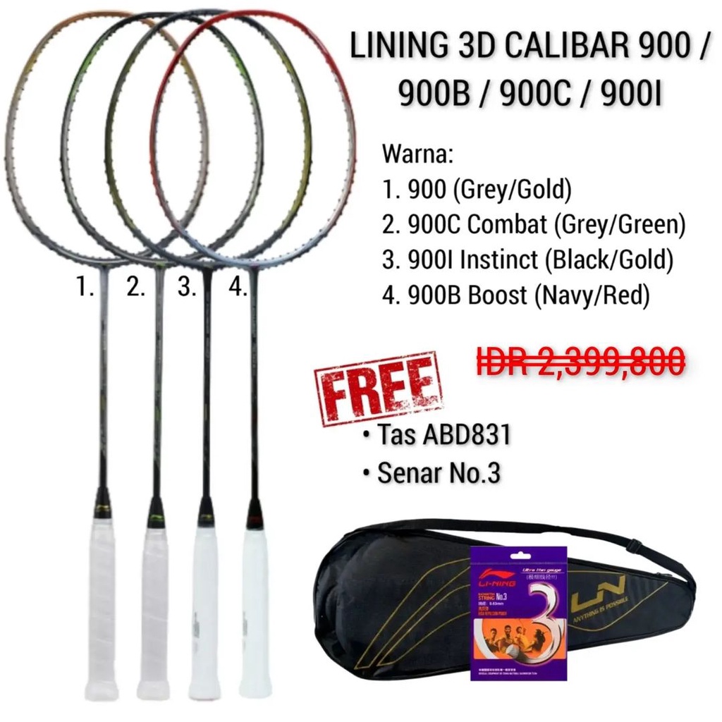 Lining 3D Calibar 900 / 900B / 900C / 900I Original Raket Badminton Adha Sport