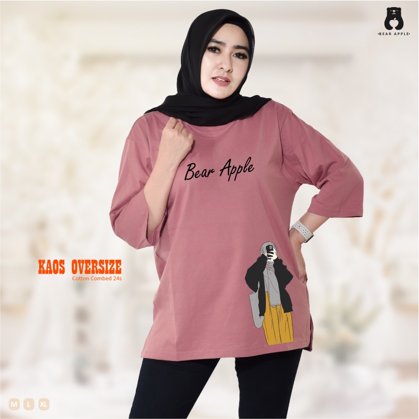 T-shirt Oversize | Kaos oversize bear apple | Atasan Wanita | Fashion Wanita | Kaos Wanita Dusty Ros
