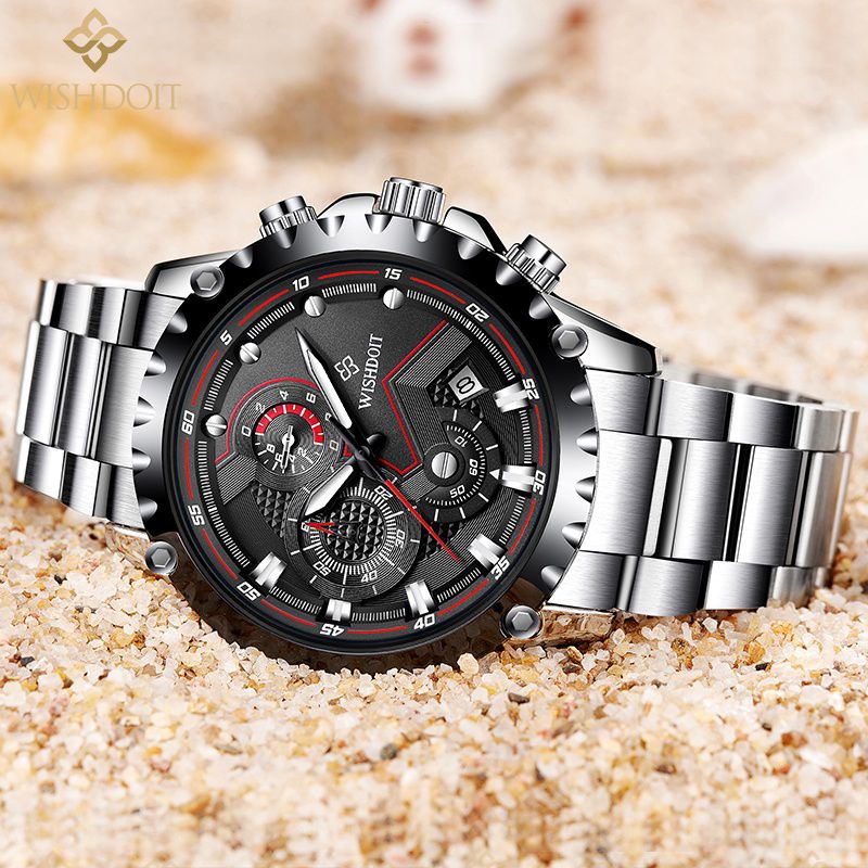 WISHDOIT 017 - Jam Tangan Stainless Pria Anti Air Cowok - Men Watches Waterproof Stainless Ori