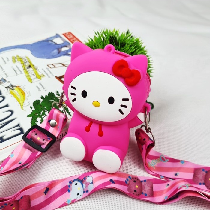 TAS SELEMPANG ANAK RUBBER JELLY KARAKTER / SLING BAG ANAK - KITTY PINK, JELLY
