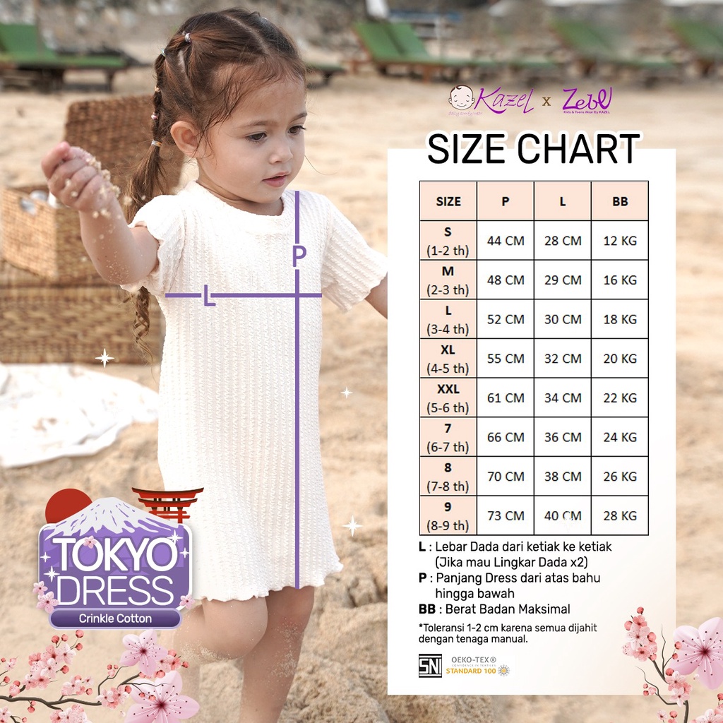 Kazel 6-9 Tahun Tokyo Dress Dress Crinkle Anak Perempuan x Zebe CBKS