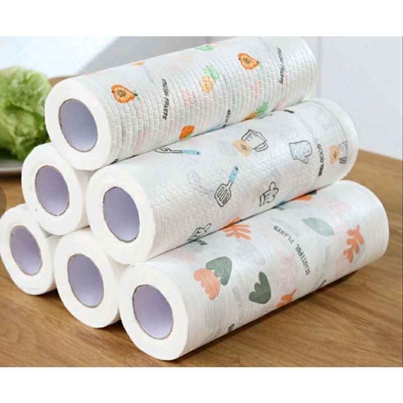 Kain Lap Tissue Roll Dapur anti air dan minyak bermotif bisa dicuci pakai berulang kali