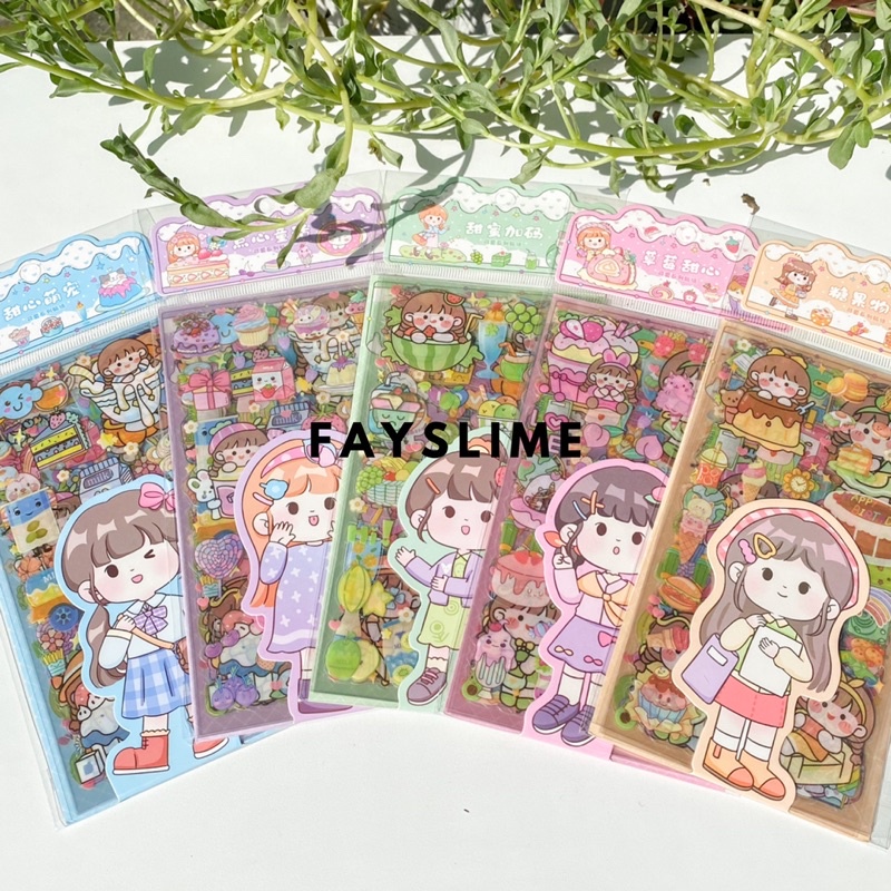 Sticker kartun gadis korea lucu isi 8 lembar | stiker karakter imut waterproof