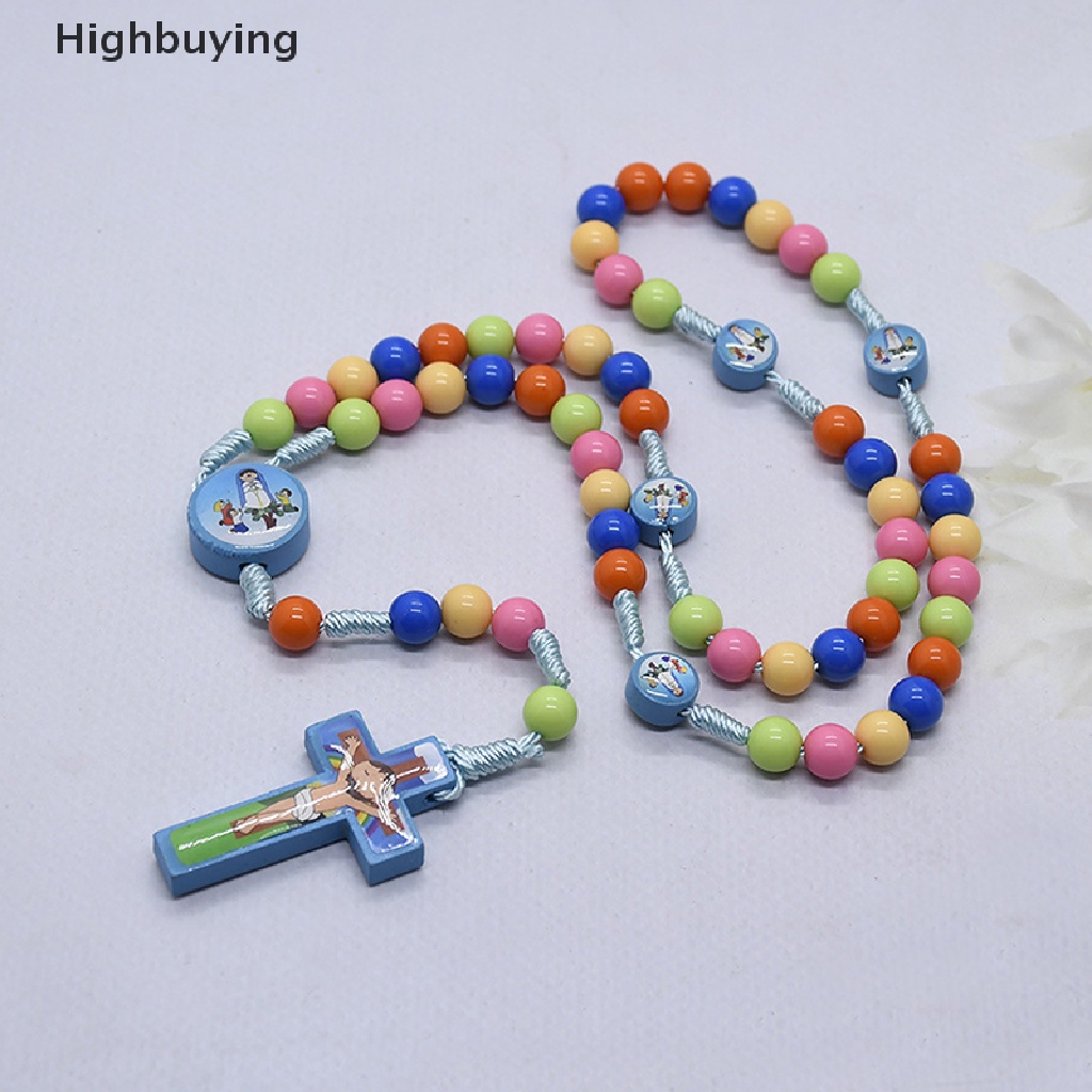 Hbid Kalung Liontin Salib Kartun Kid Rosario Beads Perhiasan Religi Katolik Glory