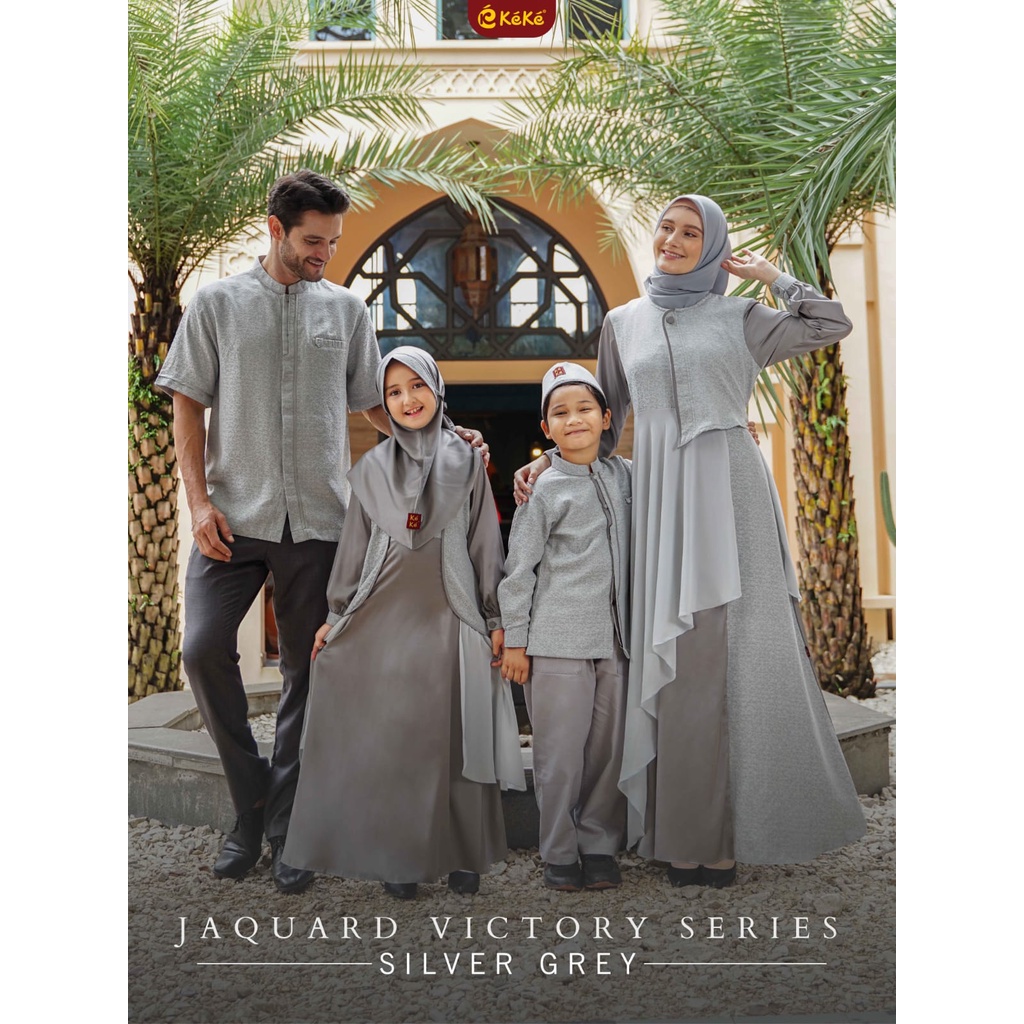 BUSANA MUSLIM SARIMBIT KEKE JAQUARD VICTORY SERIES SILVER GREY