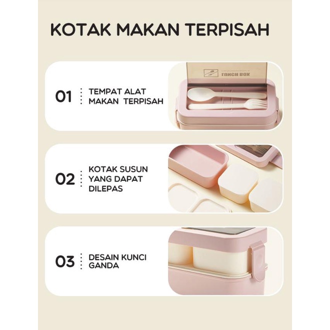 KOTAK BEKAL BONBOX BTW70 Lunch Box Kotak Bekal Makan Siang Bento Set 2 Layer Free Sendok Tempat Makan 2 Tingkat