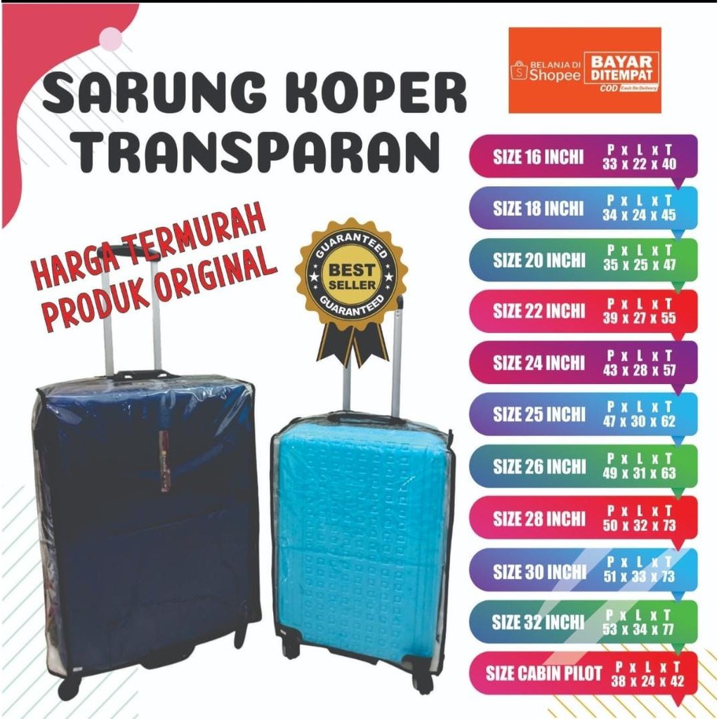 Sarung Koper ALL VARIANT ALL SIZE /  Cover Koper Mika LIS WARNA Transparant 16 18 20 24 28 Inchi / Pelindung koper bening murah / cover luggages all size MURAH/ PELINDUNG koper ANTI MALING BAHAN MIKA PREMIUM ORI MURAH BARU / Selimut Koper MURAH BARU ORI