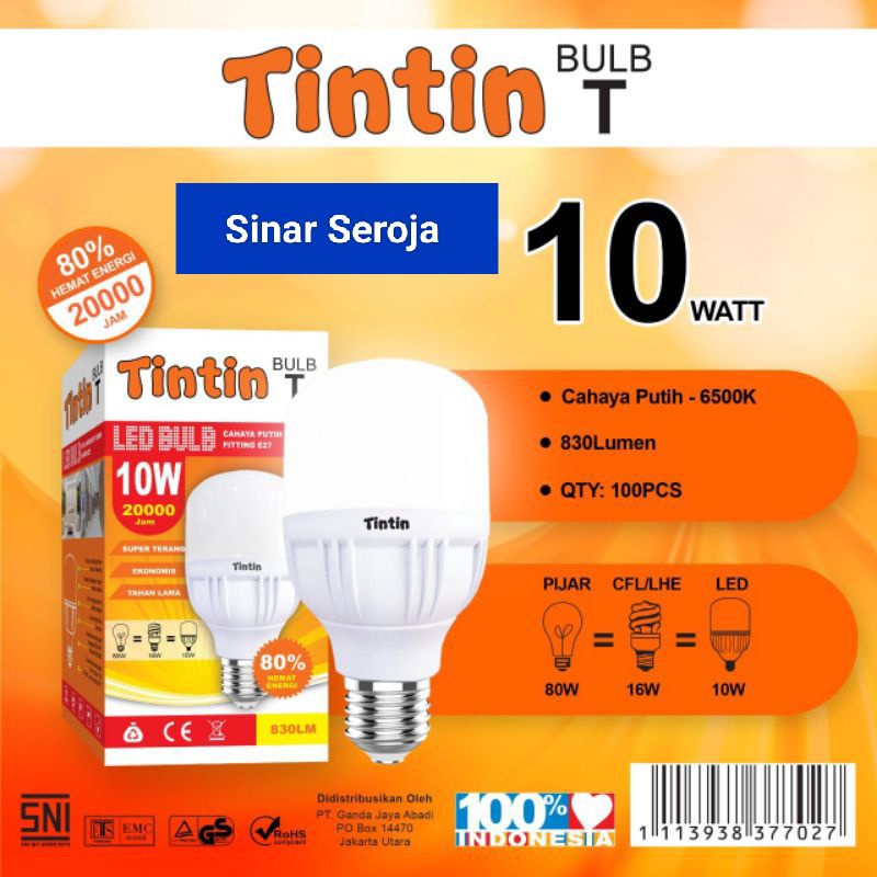 Bohlam Lampu LED Tintin 10 Watt Paket 10 Pcs Murah