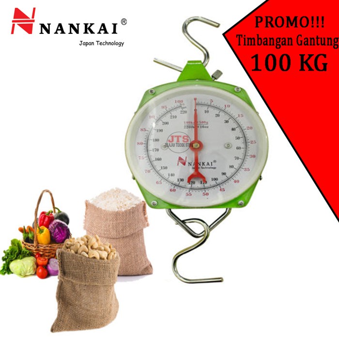 Pengukur Nankai Timbangan Manual Gantung 100 Kg Jarum Analog Kiloan Pedagang