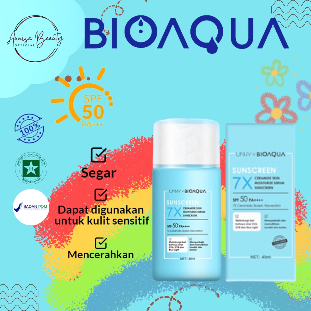 [BPOM][100% ORIGINAL] BIOAQUA Cosmetics7X Ceramide Skin Moisturize Serum Sunscreen SPF 50 PA++++ 40ml sunblock wajah sunscreen murah