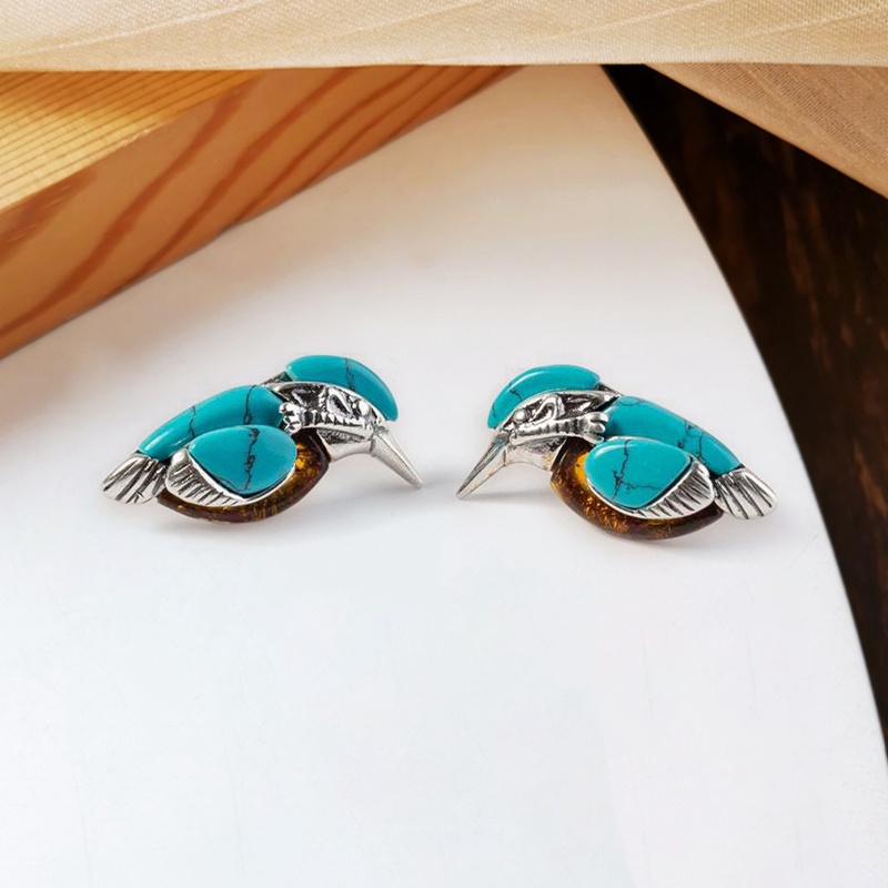 Vintage Gaya Alami Biru Turquoises Bird Wanita Anting Lucu Hewan Berbentuk Anting-Anting Aksesoris Pesta Perhiasan Hadiah