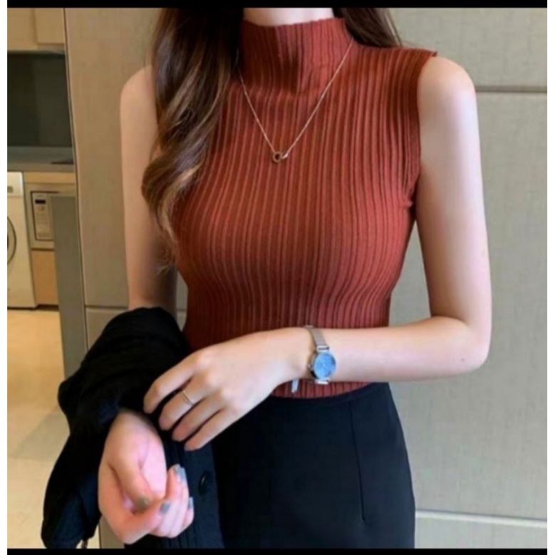 DC_INNER RAJUT LIDYA TANK TOP//ATASAN TURTLENECK WANITA KOREA//BAJU WANITA PRES BODY