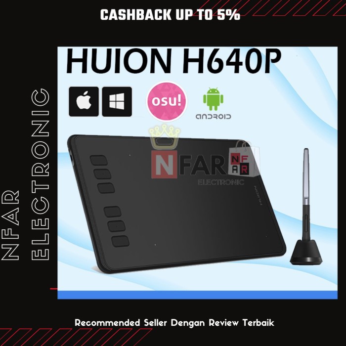 Tablet Huion H640P Digital Graphic Drawing Pen Tablet For Osu Game Gambar