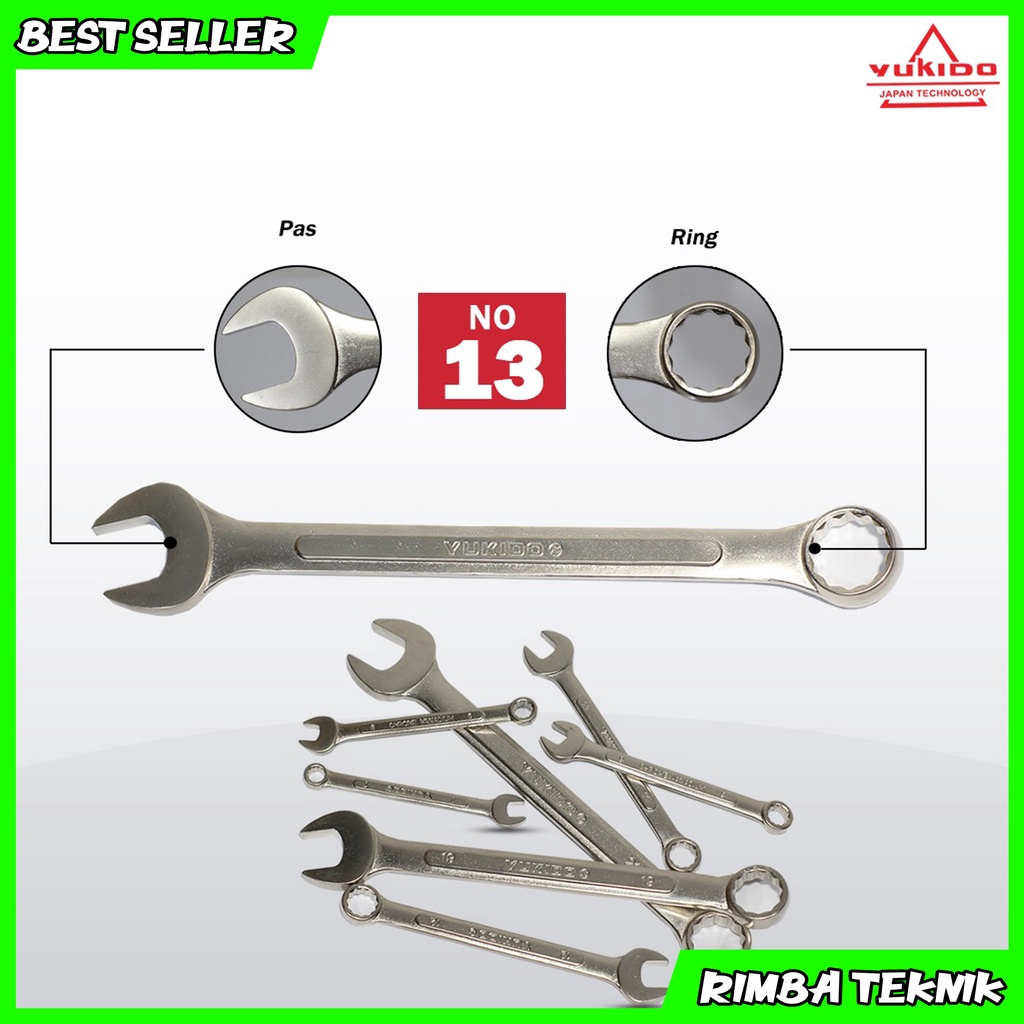 PROMO !! Kunci Ring Pas 13 mm Chrome Vanadium Steel Combination Wrench YUKIDO