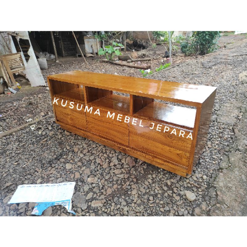 Meja TV Kabinet Retro Kayu Jati No 2 (Panjang 150cm, Tinggi 60cm)