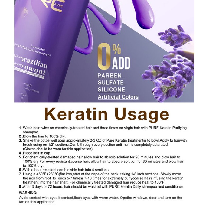 Pelurus Rambut Keratin PURC LAVENDER 1000ML &amp; 500ML Hair Smoothing pure kratin 12% 8% 5% 0%