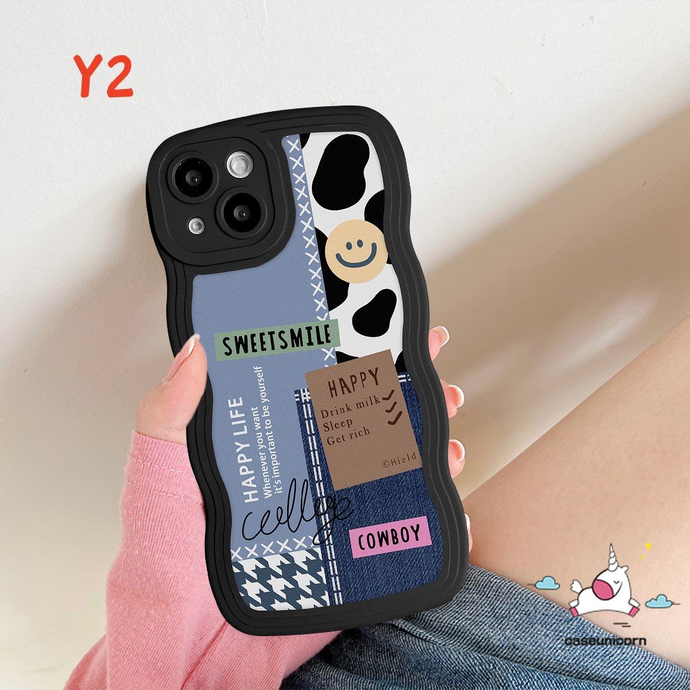 Smile Case Redmi 9A 12C 9C 10C 10 9T Note 11 10 8 9 11S 11Pro POCO X3 Redmi 10A 9 Note 10 10S 10 Pro Max Plus M3 A1+Pro 11T Wavy Edge Cowboy Splicing Label Butterfly Soft Sarung