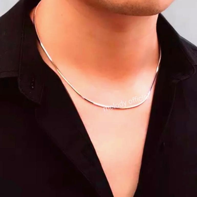 Kalung Titanium Pria Wanita Gold Emas Silver Perak Cowok Cewek Putih Keren Original Titanum 316L 00H