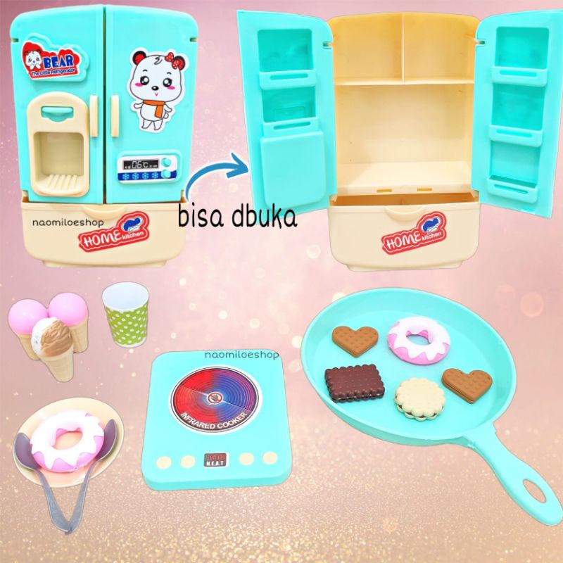 KULKAS Delicious food mainan kitchen set mainan kulkas + panci+ mainan kompor listrik mainan masak masakan infrared cooker