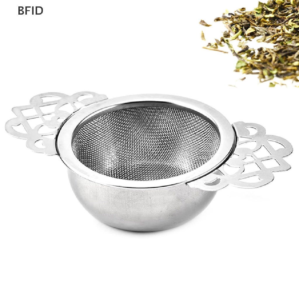 [BFID] 1pc Saringan Teh Stainless Steel Dengan Drip Bowl Double Ear Mesh Infuser Filter [ID]