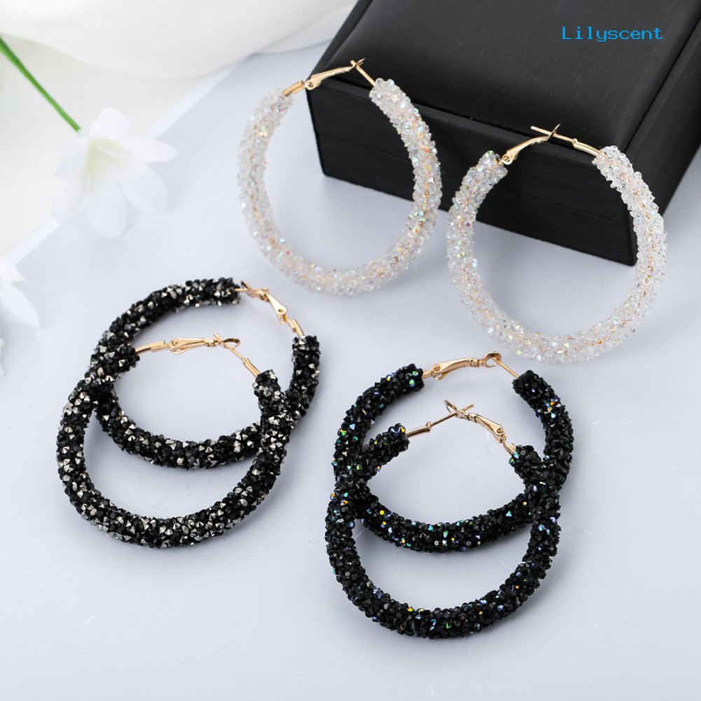 [LS] Fashion Wanita Bentuk Lingkaran Berlian Imitasi Hias Statement Hoop Earrings Jewelry