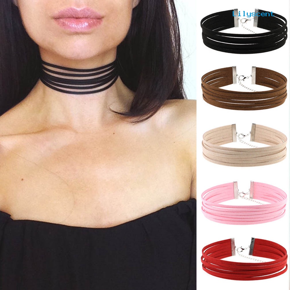 Ls Gothic Multilayer Choker Lobster Clasp Gothic Party Club Pub Kalung Wanita