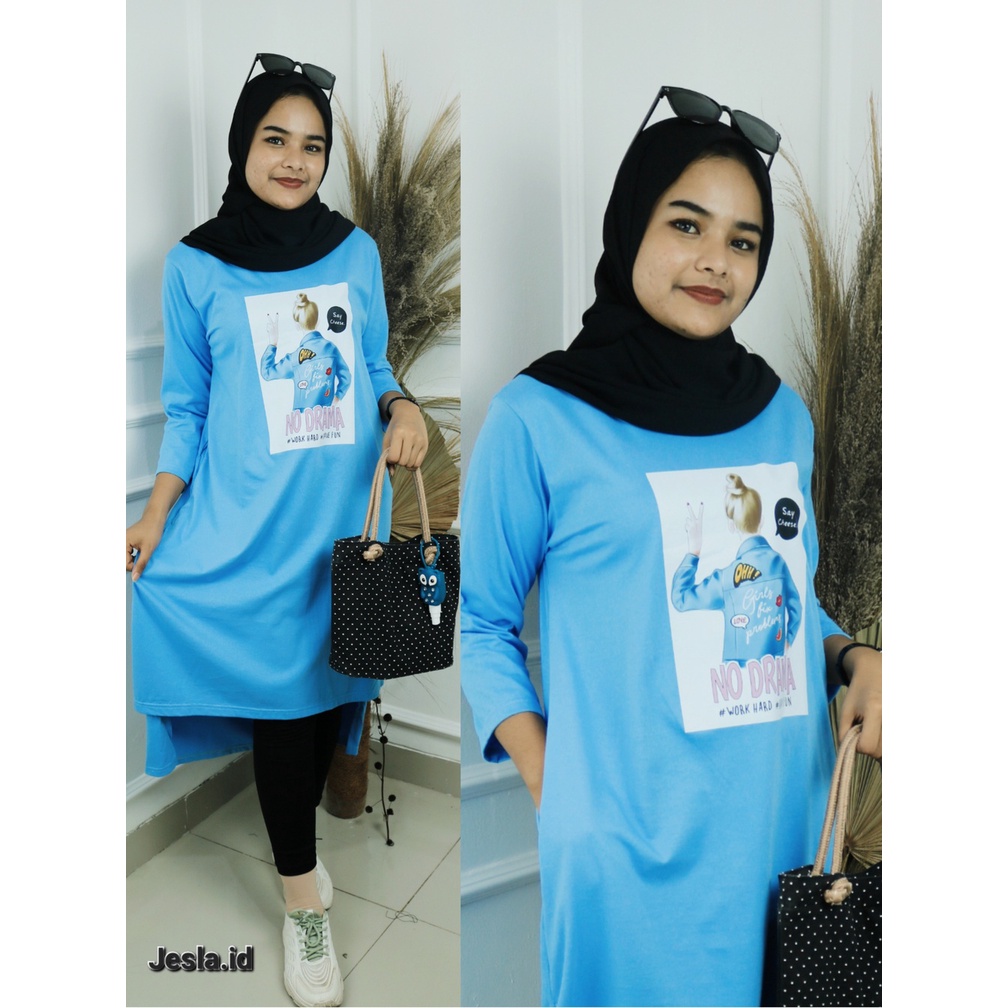 NO DRAMA MIDI DRESS BAHAN KAOS KATUN COMBED 24s MOTIF POLOS UKURAN S M L XL XXL MIDI DRESS TERBARU 2023 KEKINIAN LONG RUNIK JUMBO KOREAN STYLE MUSLIM FASHION WANITA MUSLIM