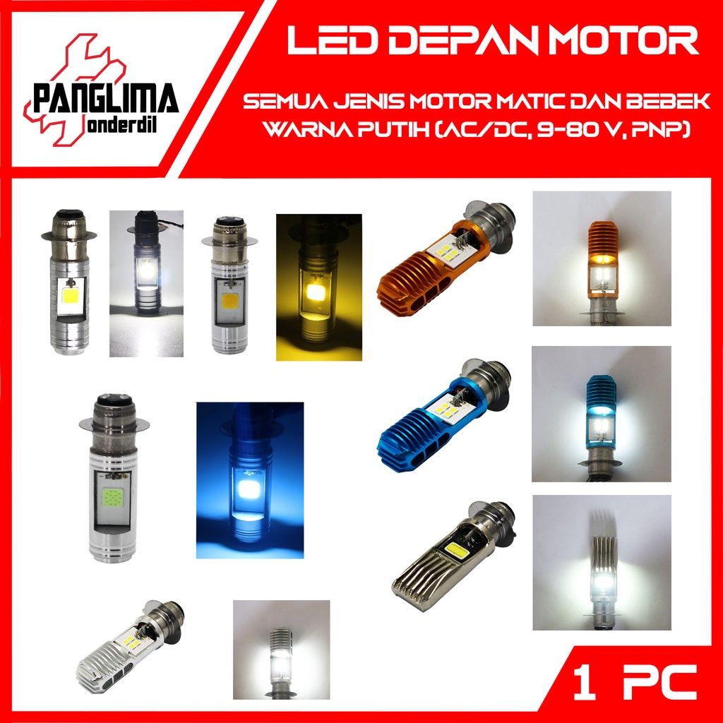 LED Depan Motor Bebek-Matic Warna Putih 8-12 Watt-W Honda Beat-Pop-Street-Karbu-FI-F1/Vario 110-125-150-160 New LED eSP/Mio Soul-Sporty-M3-Z-S/Soul GT/X-Ride/Scoopy/Aerox/NMAX/ADV/PCX/Supra-X-125-Fit New/Jupiter-Z-MX/Revo H6 2 Sisi