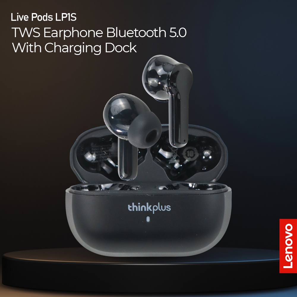 Lenovo Think Plus TWS Earphone Bluetooth 5.0 with Charging Dock - LP1S - Black