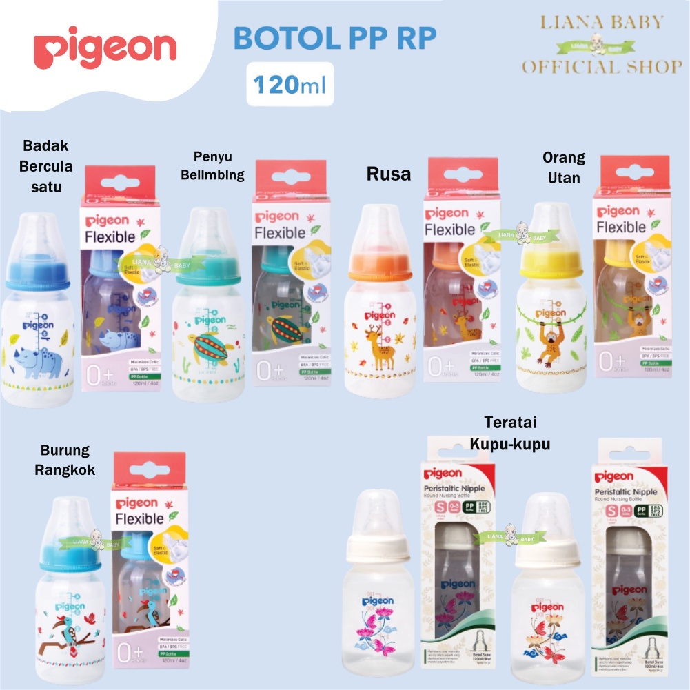 BOSU152 BOTOL SUSU PIGEON PERISTALTIC NIPPLE BATIK/ HEWAN PP RP 120ML DOT PIGEON