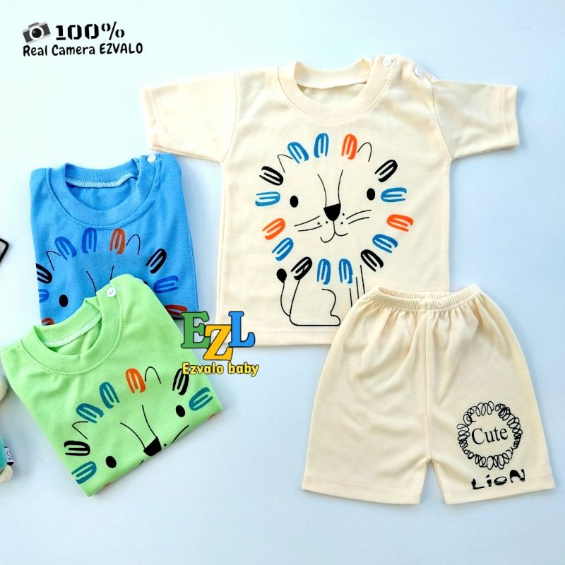 BAJU BAYI SETELAN GAMBAR LION LENGAN PENDEK 3-12 BULAN