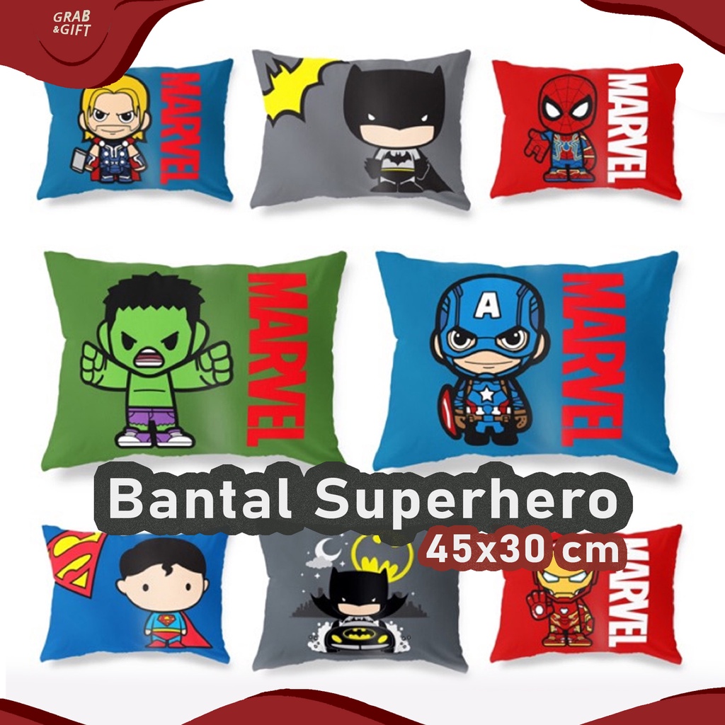 Bantal Tidur Anak Print Motif Superhero - Superman / Batman / Captain America / Spiderman / Hulk / Thor / Marvel / Avangers